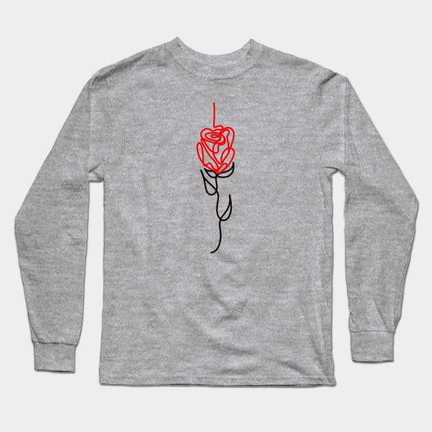 Red Rose Single Line Drawing Long Sleeve T-Shirt by Tenpmcreations